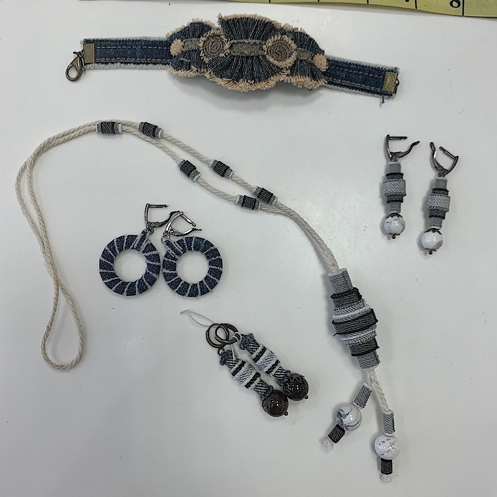 denim necklace  , earrings. No bracelet ( sold).
